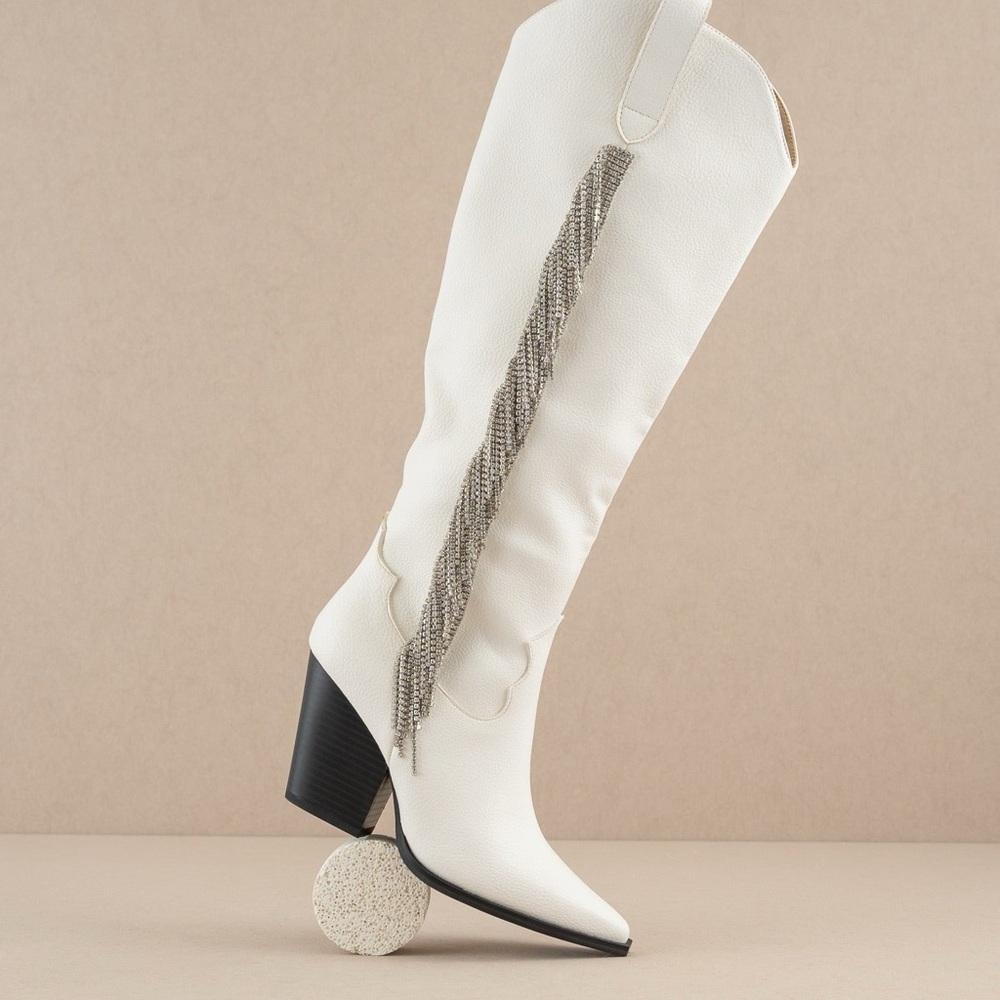 Rhinestone Fringe Knee High Western Boots - Oasis Society - Picture 6 of 8